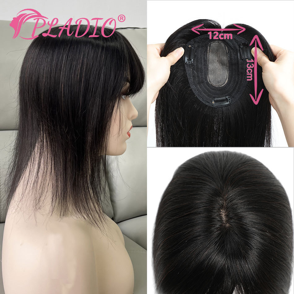 Natural Human Hair Topper 100% Real Remy Human Hair Topper With Bangs For Women With Thin Hair Clip-