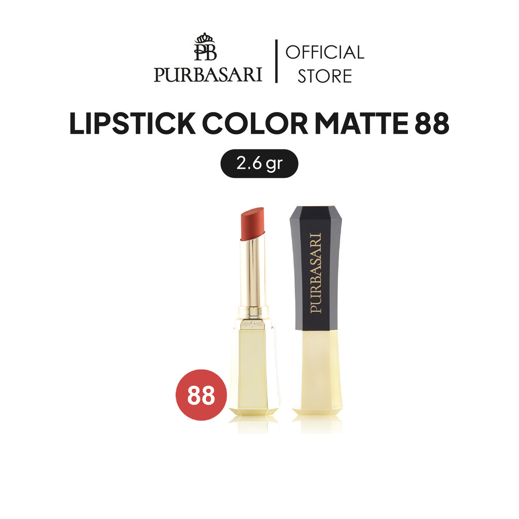 Purbasari Lipstick Color Matte 88 / Lipstick Matte / Lipstick tahan 12jam - Ringan dan lembut di bib