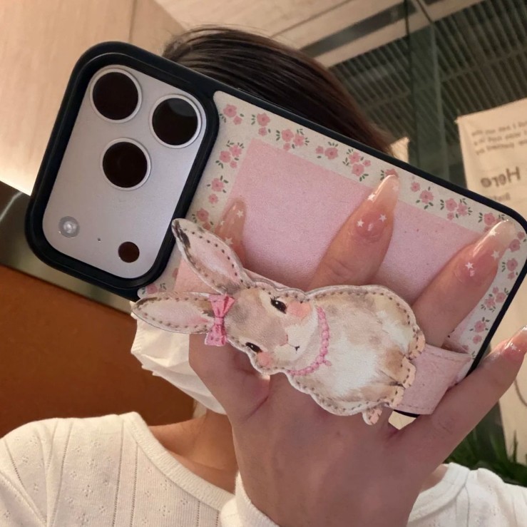 case iphone 17 pro max Korean bunny 16 promax aesthetic Wristband 15 14 pro deer bear iphone case