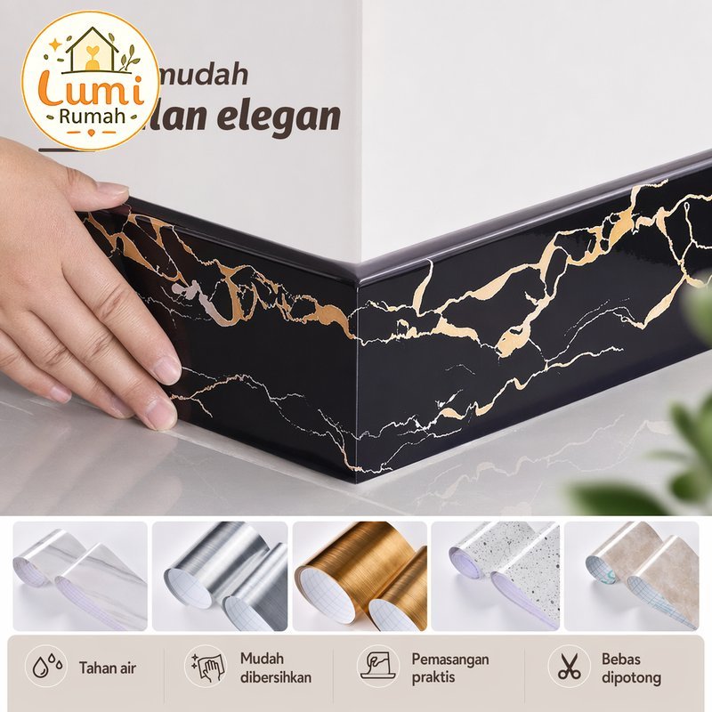 stiker border dinding list keramik pvc perekat tahan air motif marmer dekorasi dapur rumah