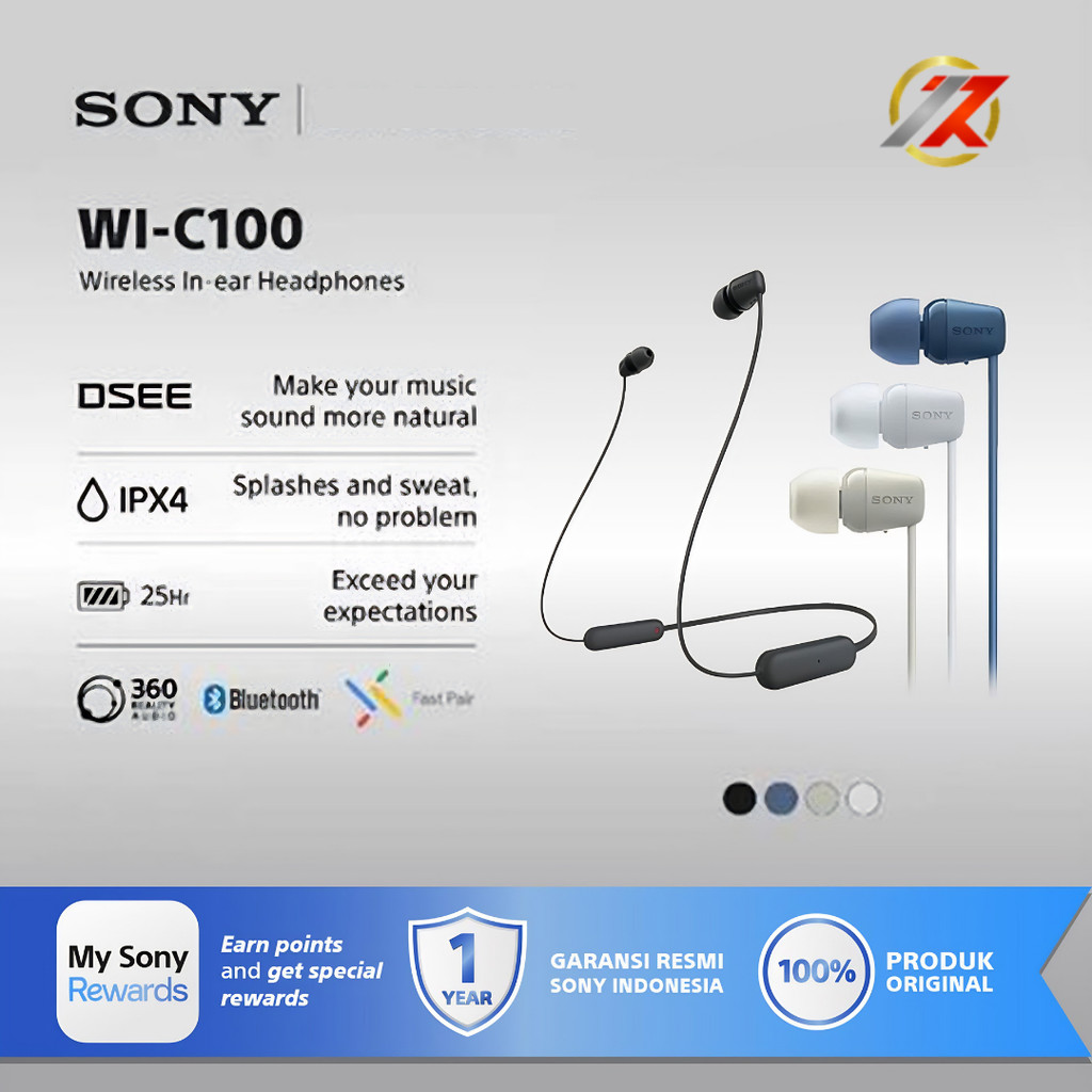 SONY WI-C100 Wireless In-ear Sport Earphone | Earphone Olahraga bluetooth SONY WIC100
