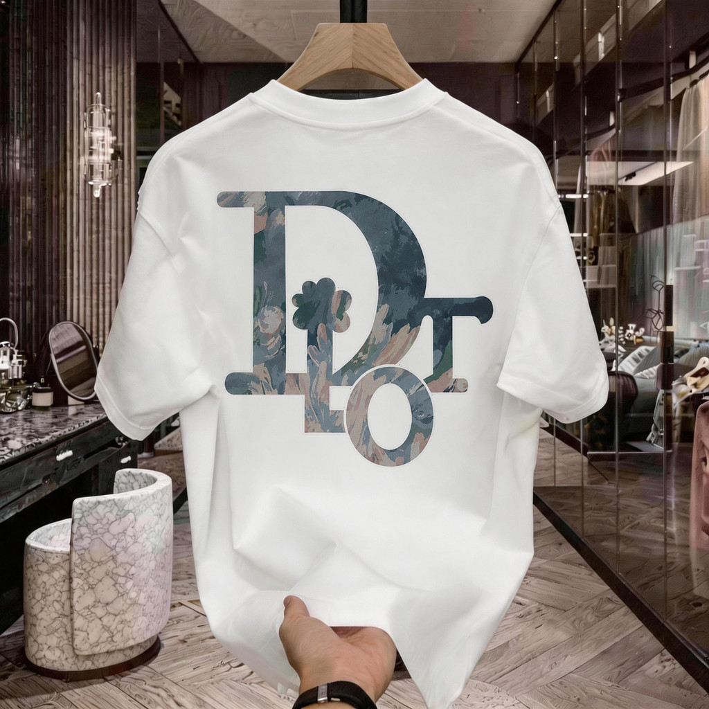 Floral Dior Style Monogram Kaos Polos Katun Premium Tebal 210GSM Size Lengkap Loose Fit Nyaman Modis