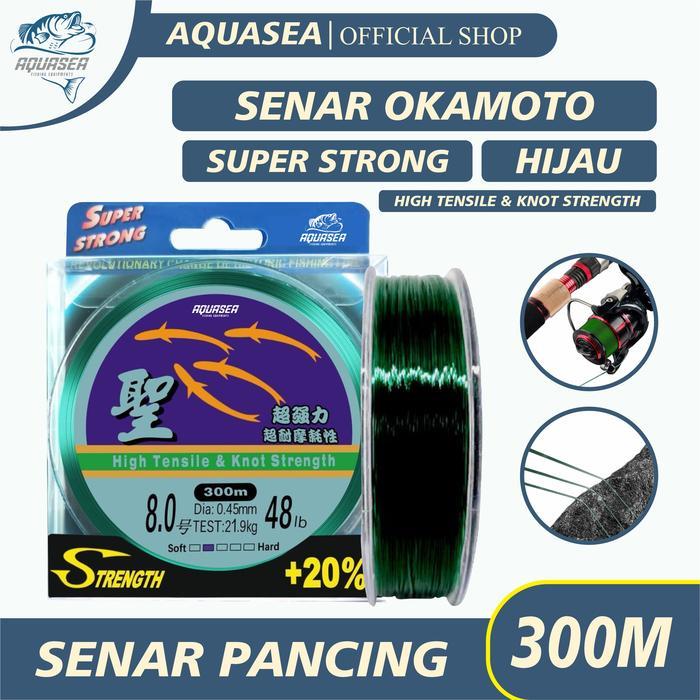 AQUASEA Tali Pancing Nilon Okamoto Hijau 300M Alat Ikan Joran Umpan - 0,16mm, OKAMOTO