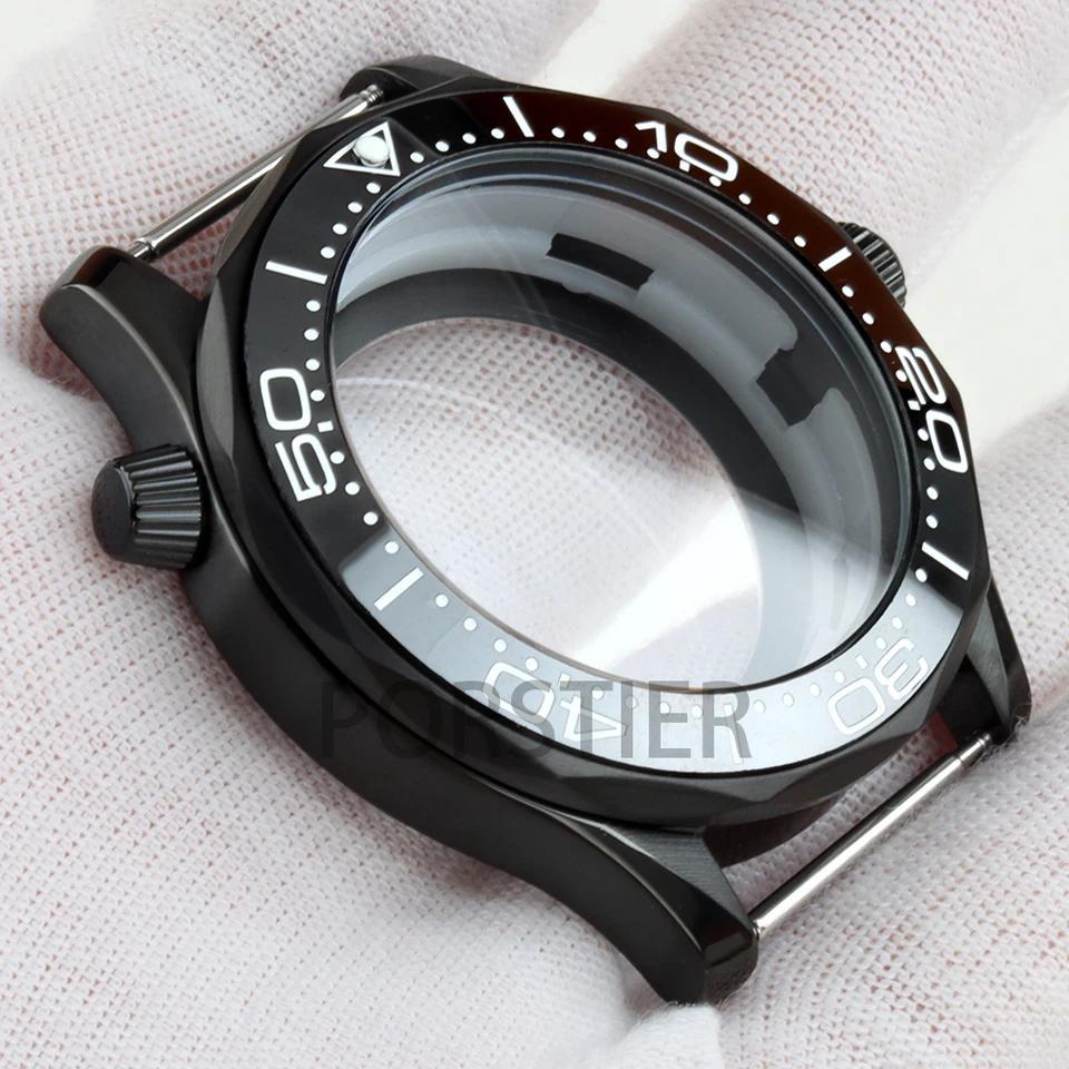 Casing Jam Tangan Diver NH35 NH36 Otomatis 41mm Hitam/Perak untuk Seamaster, Dial 31mm, Baja Tahan K