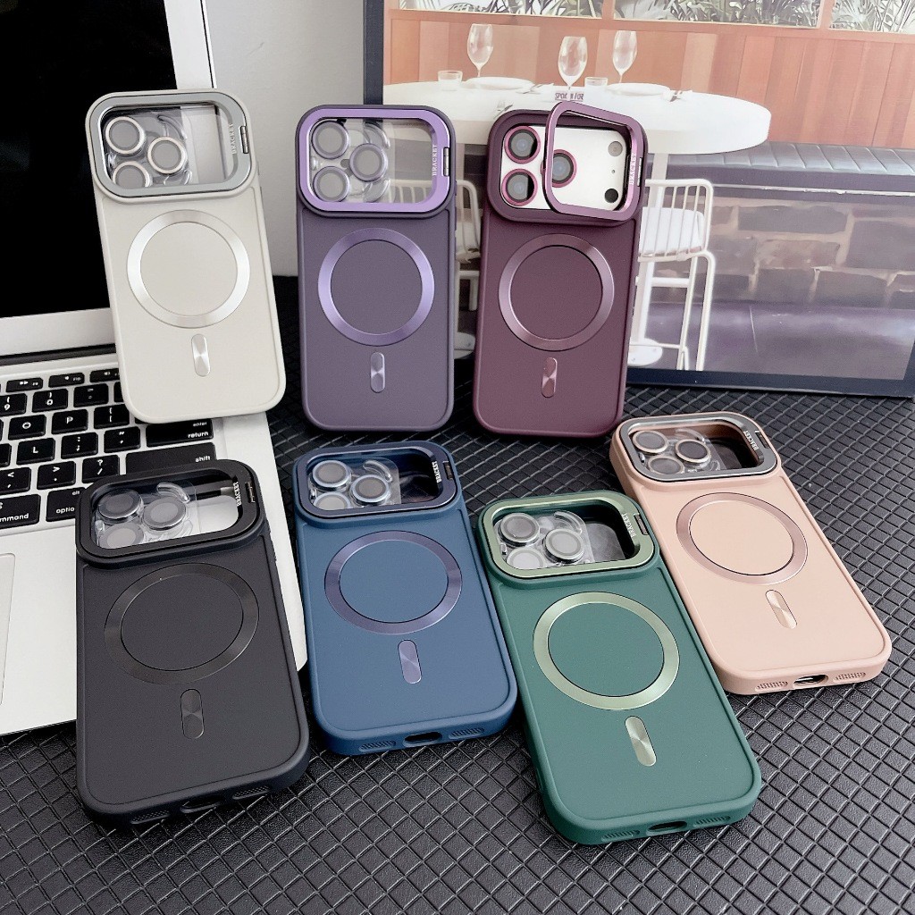 Casing Ponsel Magnetik dengan Stand Kamera Film Lensa Mewah untuk iPhone 17 16 15 Pro Max Air Plus F