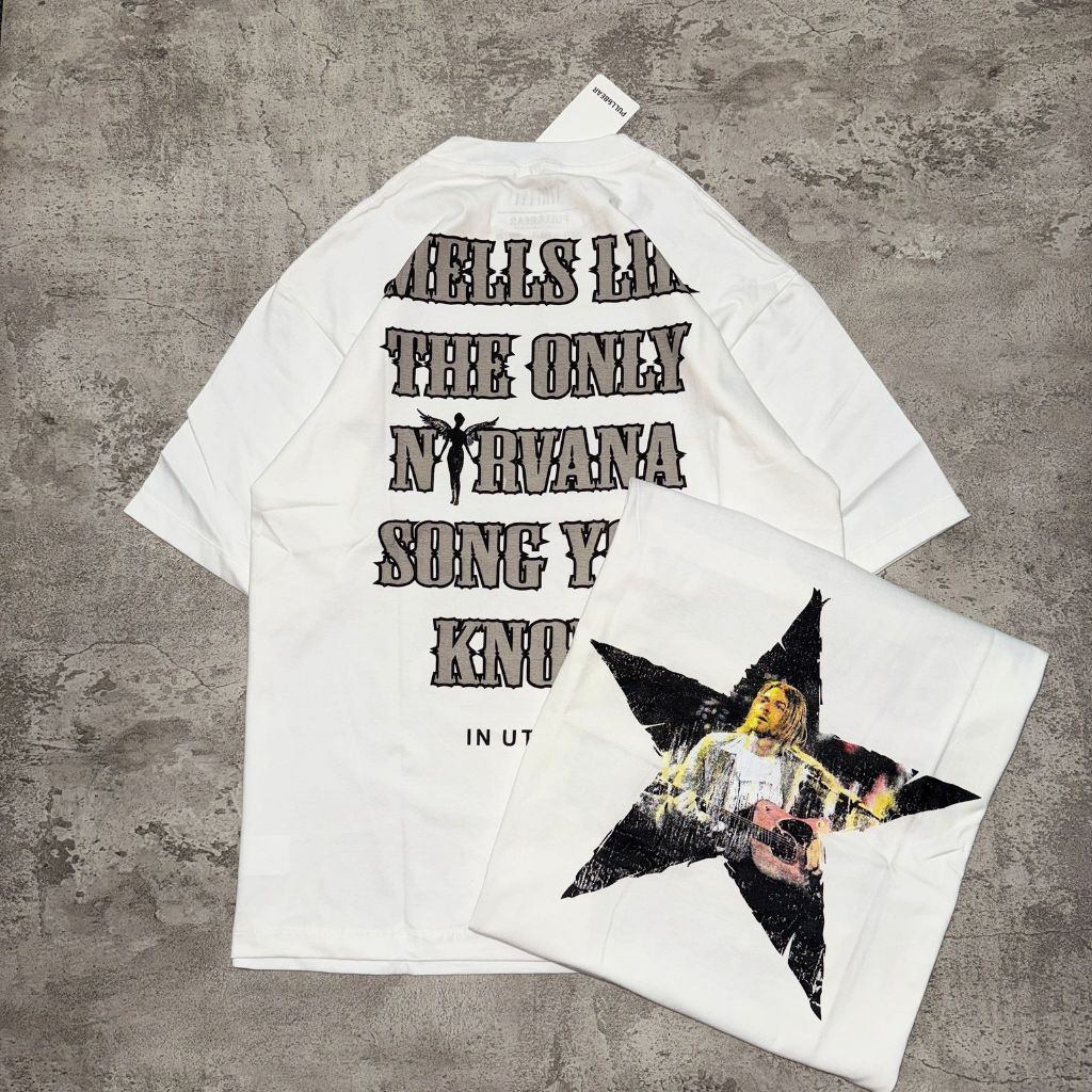 Baju Kaos Pull&Bear Oversize NIRVANA Song You Know - T Shirt Vintage Nirvana Oversized White 20s T-S