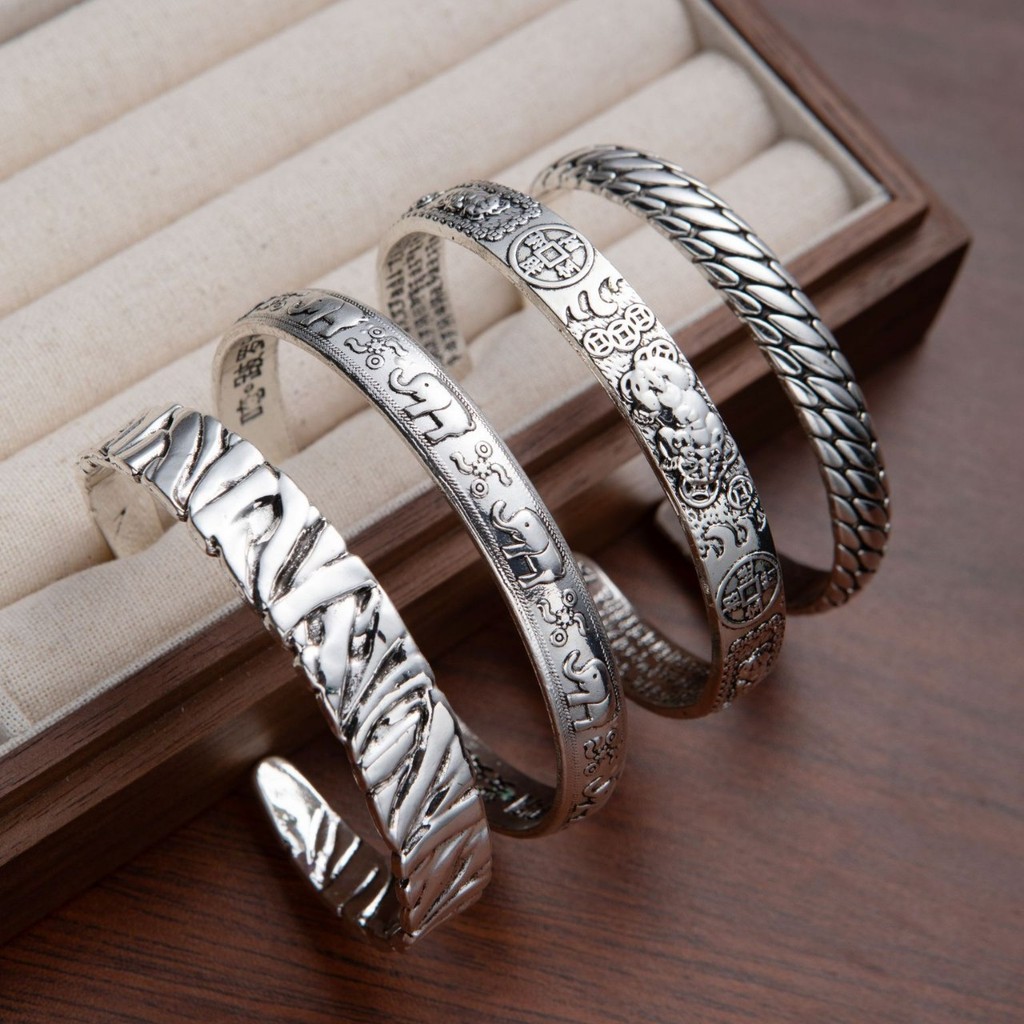 Gelang Terbuka Eropa dan Amerika untuk Pria dan Wanita, Gelang Logam Perak Antik, Sederhana Vintage