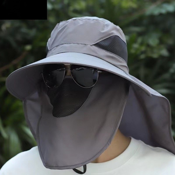 Topi Outdoor Abu Klasik Wanita – Topi Penutup Wajah & Leher Anti Panas Unisex

