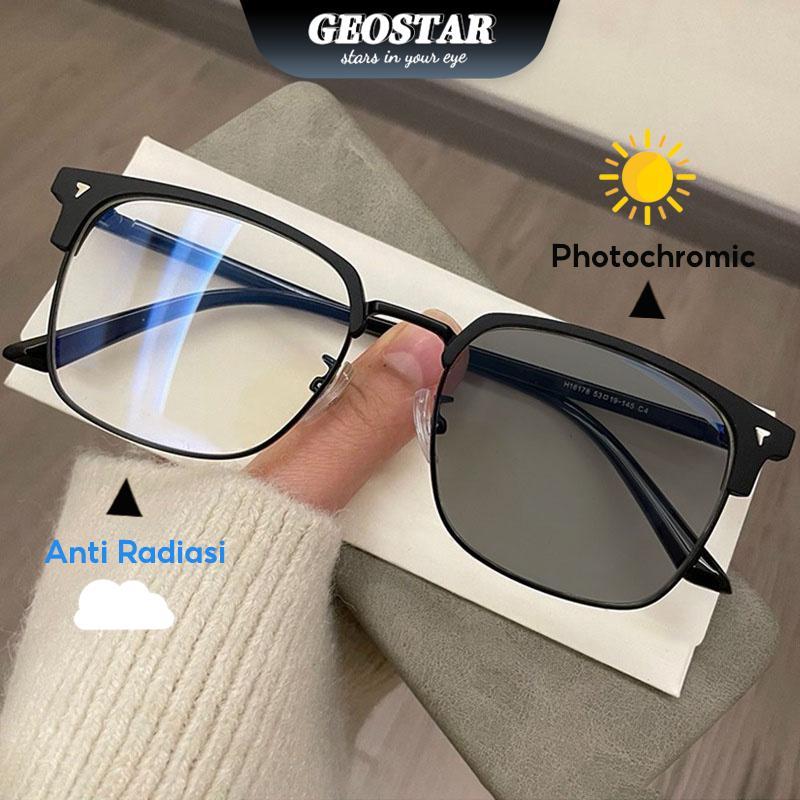 Kacamata Photochromic Anti Radiasi Bagi Laki-Laki Dan Perempuan Setengah Bingkai Rektangular
