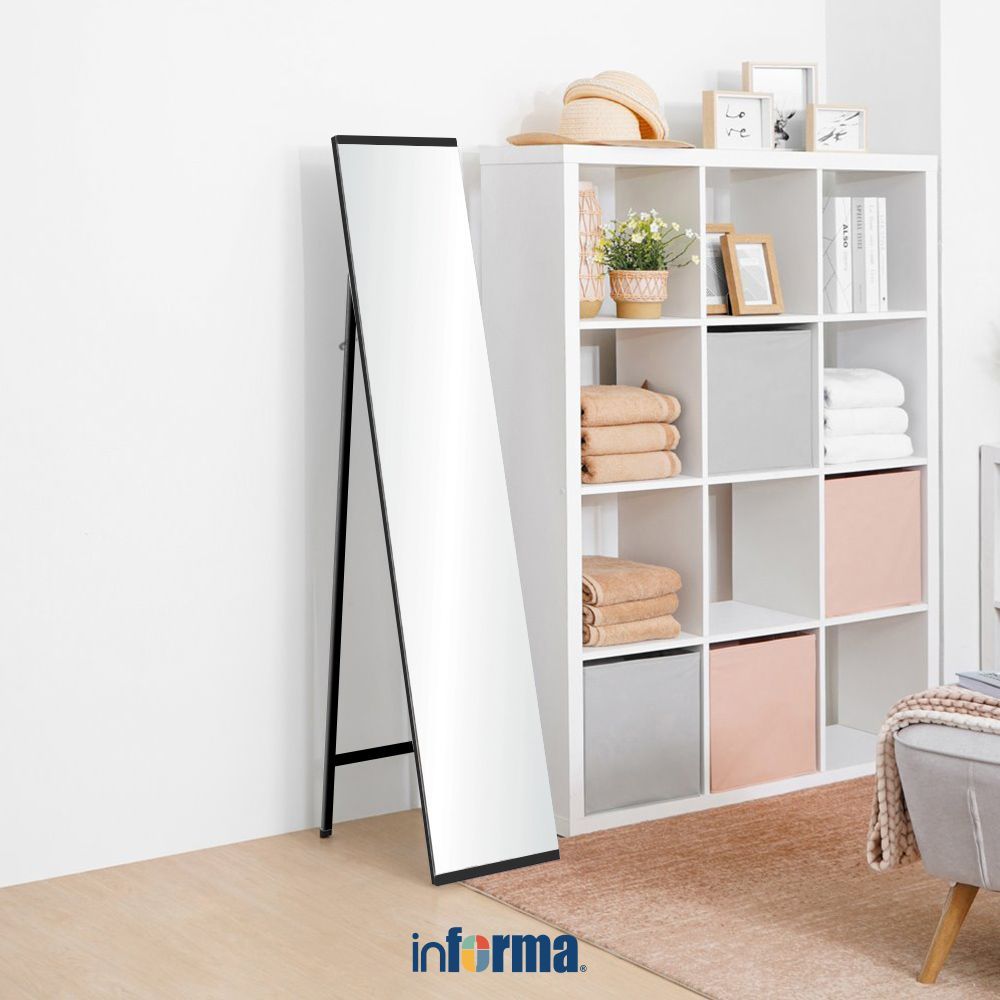 Informa 150.5X30 cm Cermin Lantai E01 - Hitam Standing Floor Mirror Kaca Berdiri Serbaguna Dengan Sa