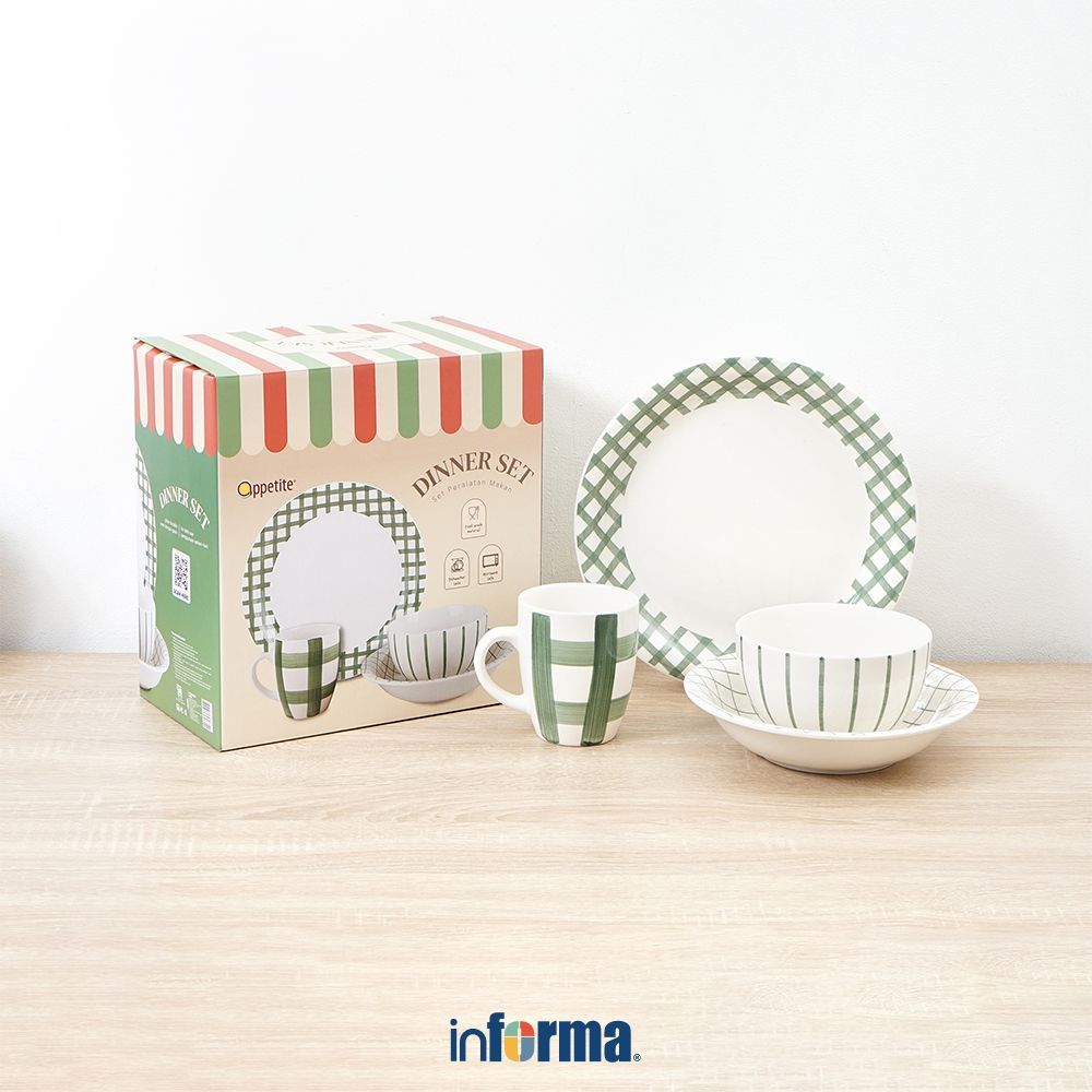 Informa Appetite Set 4 Pcs Fern Perlengkapan Makan Porcelain - Hijau Cup And Plate Set Cangkir Denga