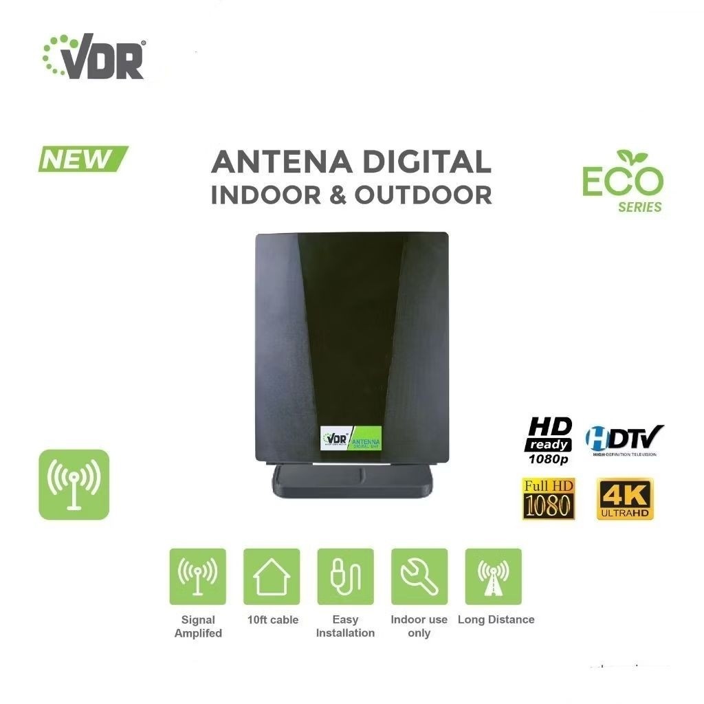 Antena Digital VDR V-100 + Kabel 10M | Indoor Outdoor | Antena TV Digital DVB-T2 STB Kuat Sinyal HD