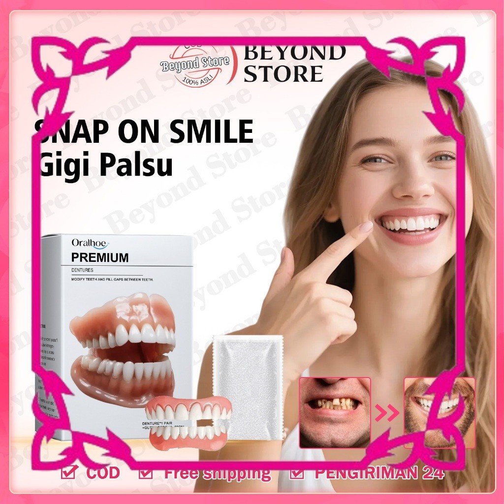 PASTI ORI SNAP ON SMILE Gigi Palsu 1 SET ATAS DAN BAWAH  Gigi Palsu Instan ongkar Pasang Snap On Gig