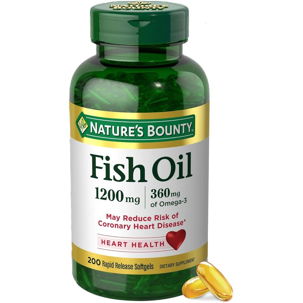 Nature'sBountyFishOilOmega3Supplements-SupportsHeartHealth,1200MgFishOil,Omega-3,200Softgels(Packof1