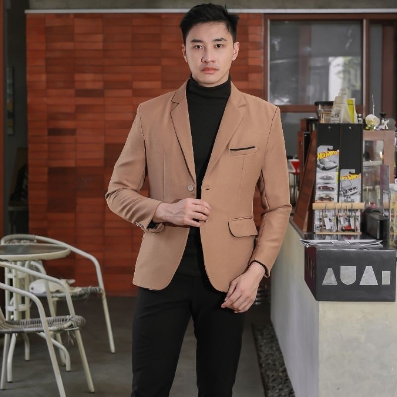 CUANGKEY Jas blazer mocca slimfit blazer pria coklat muda Formal  Casual