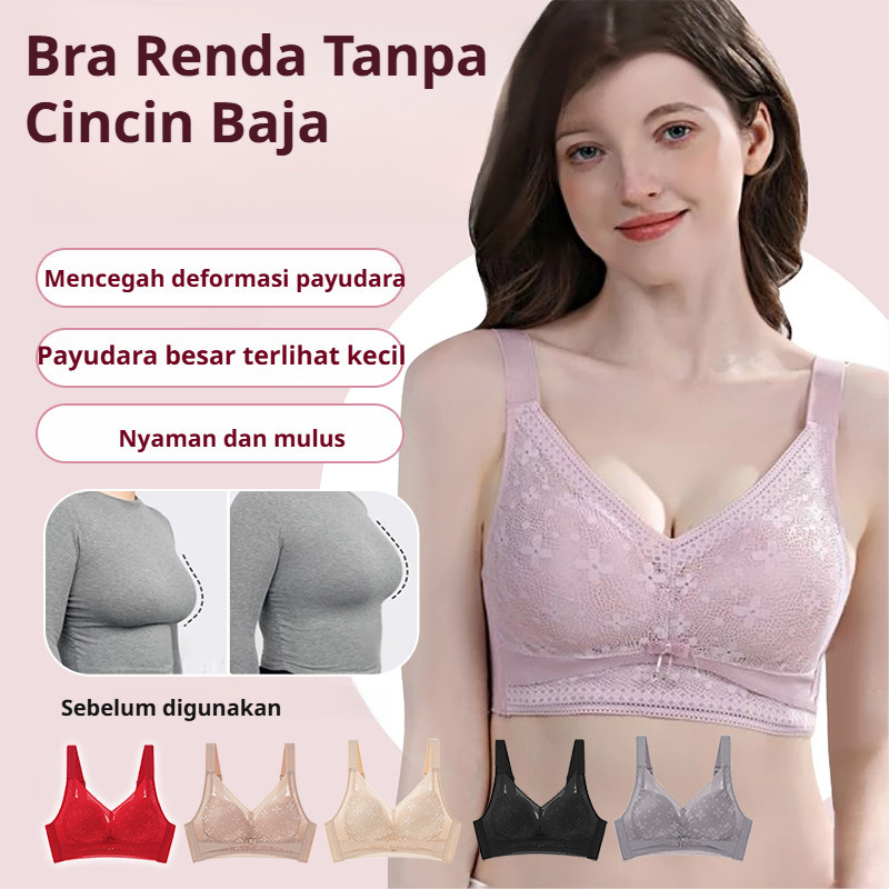 Nyaman Sepanjang Hari Bra Payudara Besar Penyangga Berenda Minimizer Tampil Elegan / Bra Minimizer N