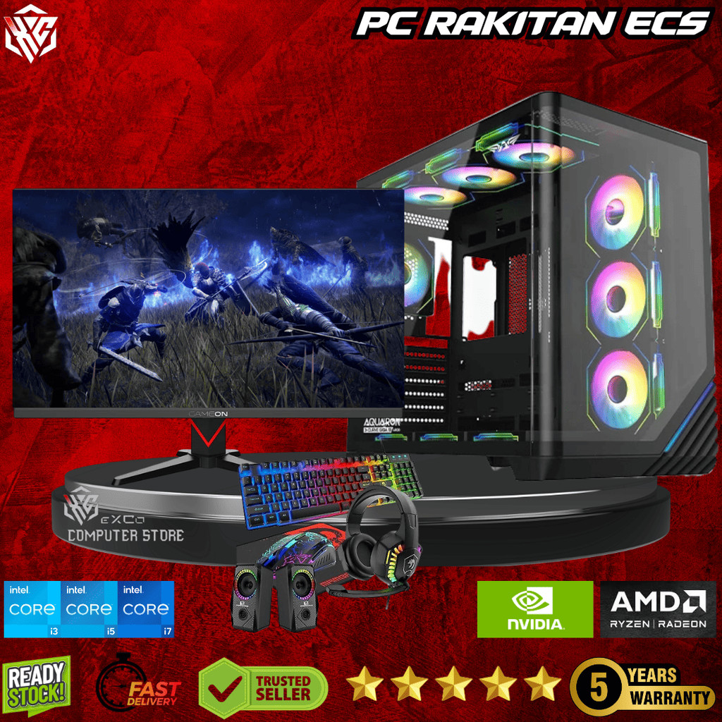 PC RAKITAN ECS - FULL SET PC Gaming AMD Ryzen 5 5600G RAM 32GB PAKET LENGKAP SIAP PAKAI MONITOR 24