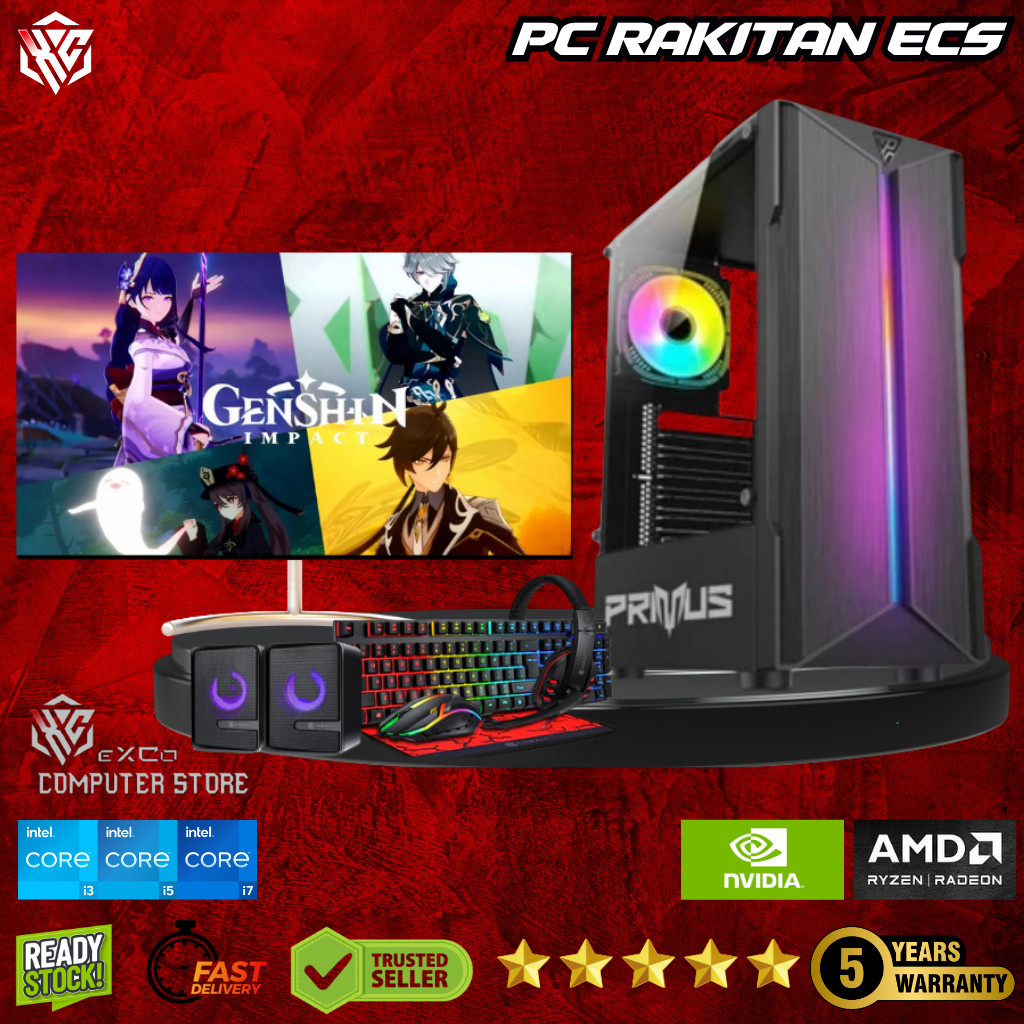 PC Rakitan ECS - PC Komputer Gaming AMD Ram 16Gb / Monitor 19-22 Inch 1 Set / PC Cpu Only Siap Pakai