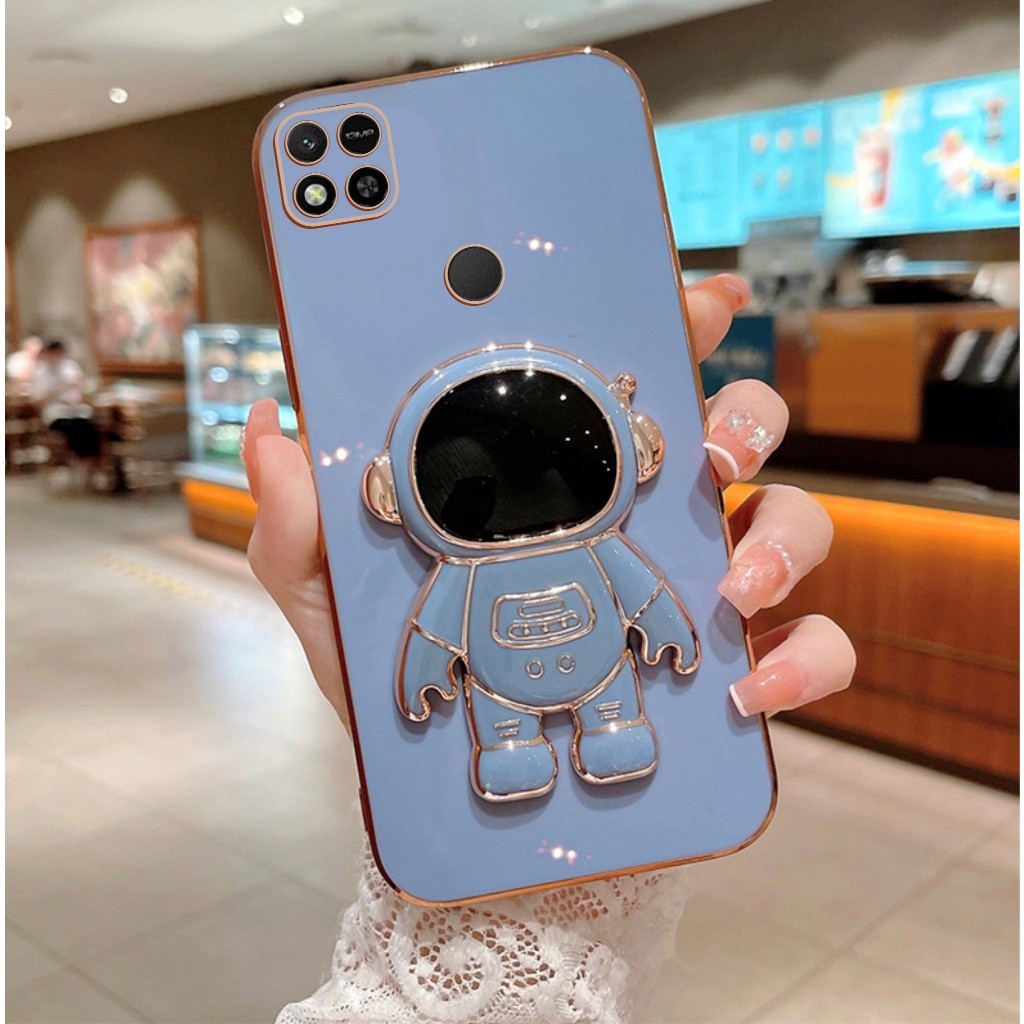 Soft Case Xiaomi Redmi 9 9c 10A Silikon Dudukan Lipat Astronot Plating Casing Handphone