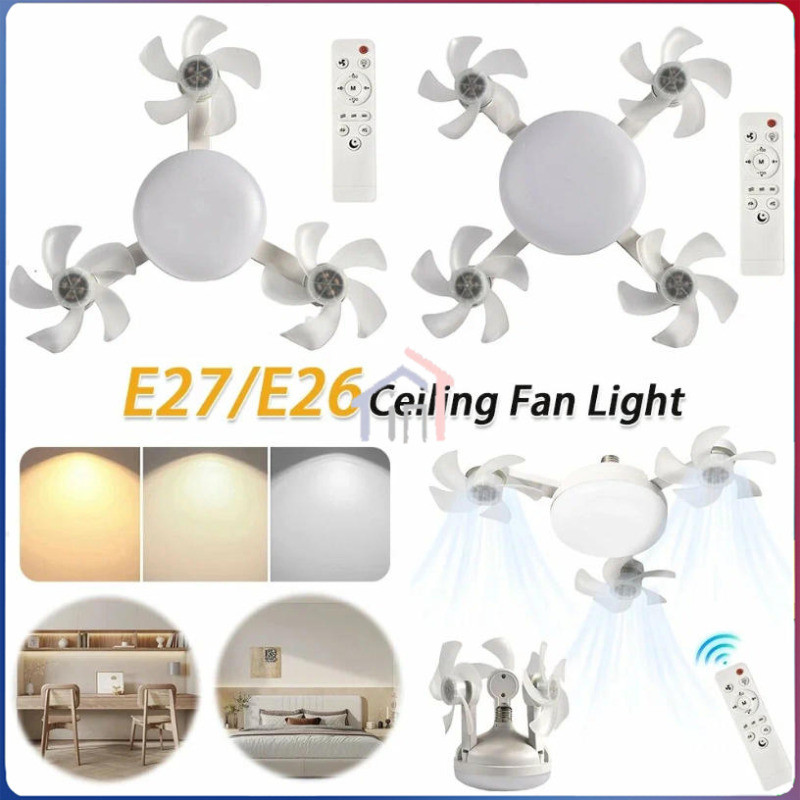 [COD]4 Heads Kipas Angin Plafon 60W 2in1 Lampu Kipas Angin LED E27 Multifungsi Dengan Peredupan Remo