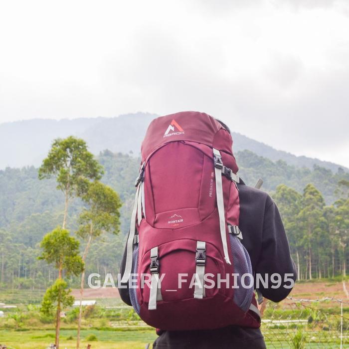 PROMO  TAS CARRIER 55L/HIKING/TRAVELLING/CAMPING/TAS RANSEL/Uniseks Anti Air - MARUN, 55L
