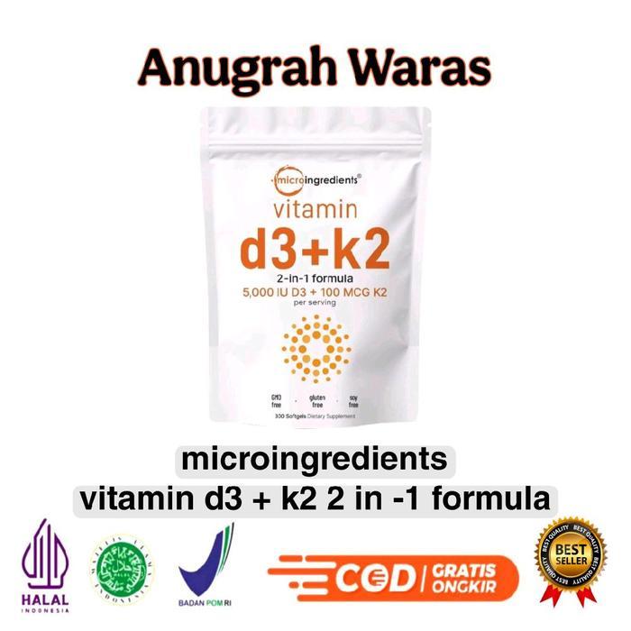 Microingredients Vitamin D3 + K2 2-in-formula 5000IU D3 + 100 MCG K2 isi 300 softgels