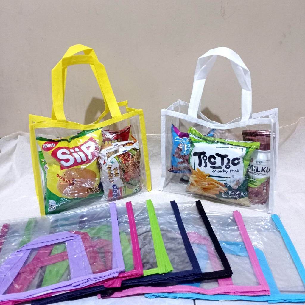 (acc ptk) tas mika transparan ulang tahun 20x10x20 / Tas Mika Transparan PVC - Tas Ulang Tahun Anak 