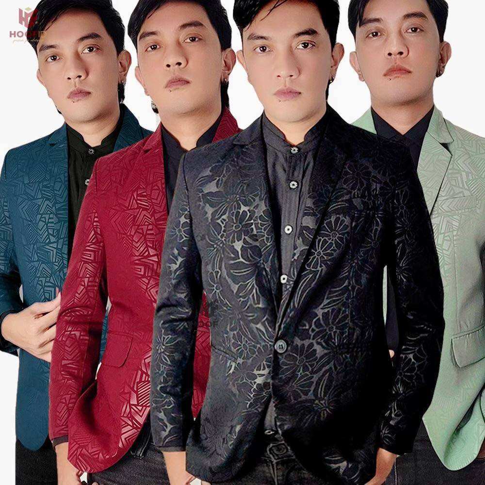 Sevenfour Jas Blazer Pria Motif slimfit kantor wedding Embos Maroon