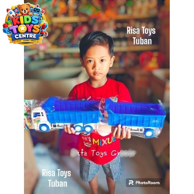 Mainan Mobil Truk Gandeng Panjang 47Cm Bak Bisa Buka Tutup Dan Naik Turun/ Mainan Truk Pasir Gandeng
