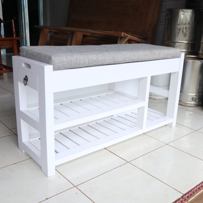 Rak Sepatu Minimalis Kayu Jati 2 Laci - Kursi Sofa - Bench - Bangku | Mebel Jepara