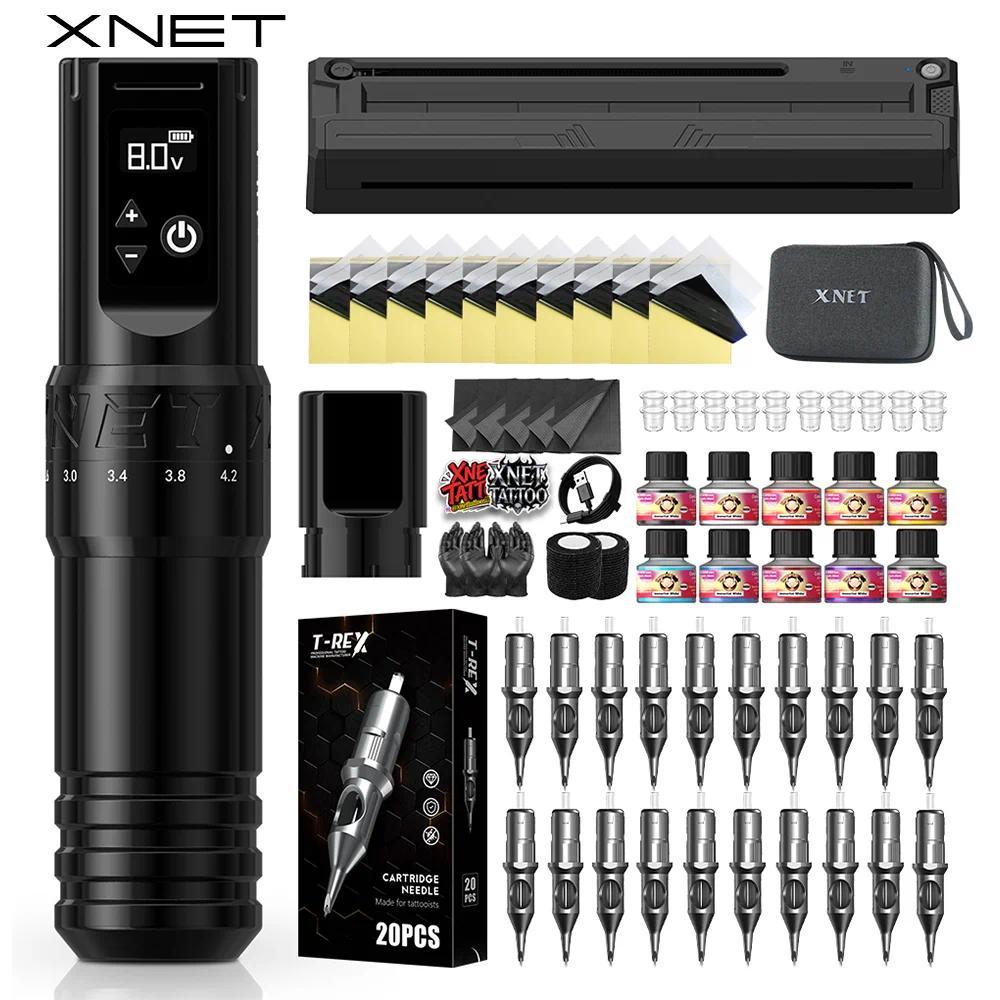 XNET T1 Wireless Tattoo Machine Pen Full Kit Tattoo Transfer Printer 7 Strokes Custom Motor Professi