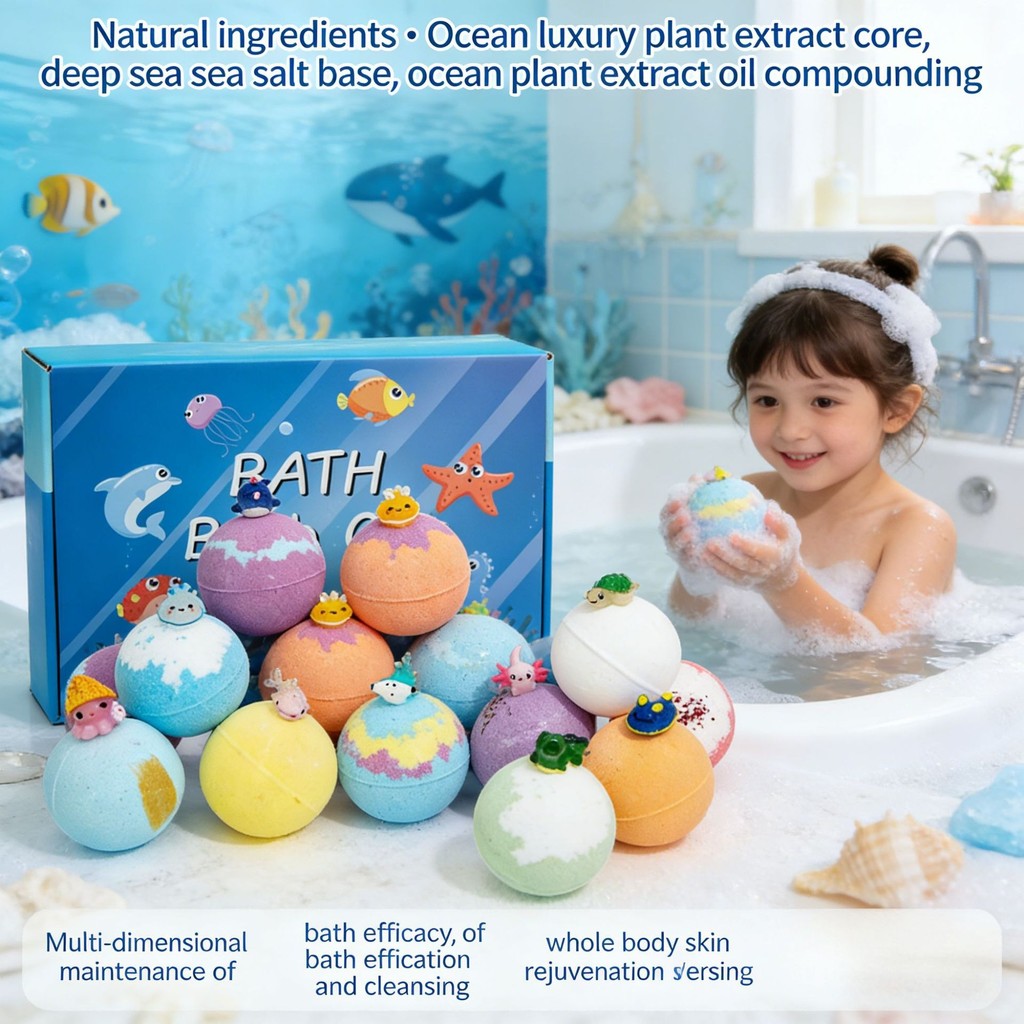 12pcs Ocean Theme Bath Bombs for Kids with Surprise Toys ide - Sensitive Skin Friendly Bubble Bath B