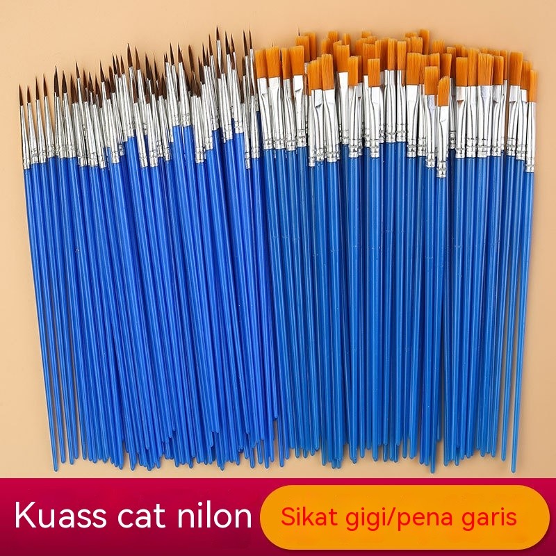 Happy Toys / Set 10 Pcs/Kuas Melukis Nilon /Kuas Round Flat Ujung Lancip Datar / Kuas Cat Air Akrili