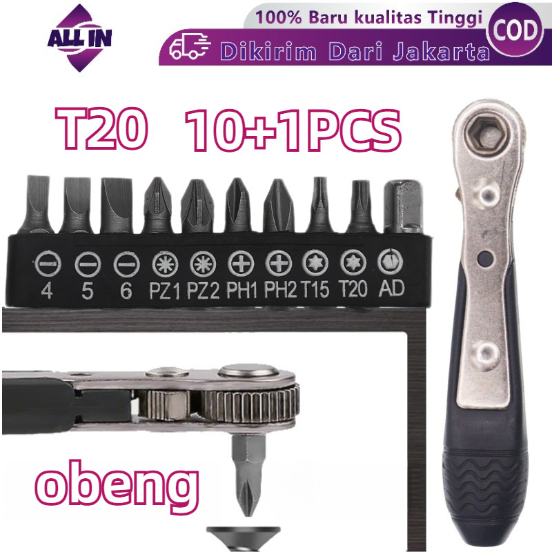 1+10PCS Obeng Set Ratchet Plus Minus Bintang Mata Obeng Set/Ratchet Plus Minus Bintang Mata Obeng