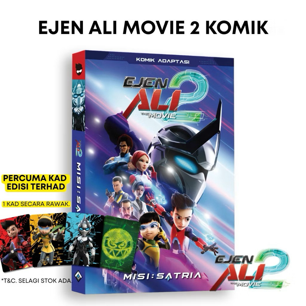 Bermain|| Buku Komik Ejen Ali The Movie 2 Misi SATRIA Original Malaysia Free Card Random