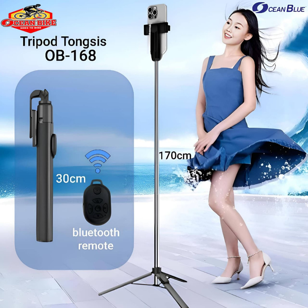 (Gajah_Duduk) OCEANBLUE Tongsis Tripod Remote OB168 170CM Selfie Stick Holder Hp Handphone Putar 360