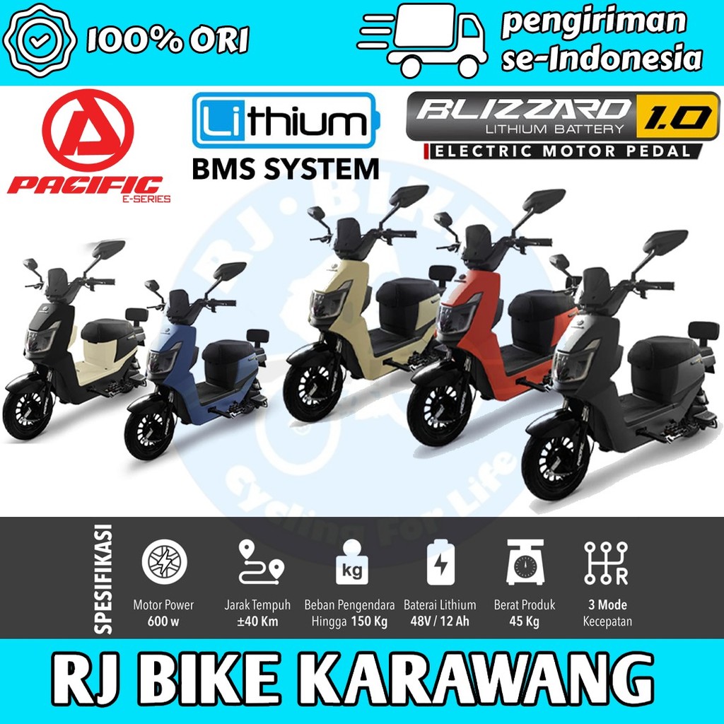 Sepeda Listrik PACIFIC ZECKROM 300 / BLIZZARD 1.0 (LITHIUM) New Model Garansi Resmi Ada Jok Bagasi n