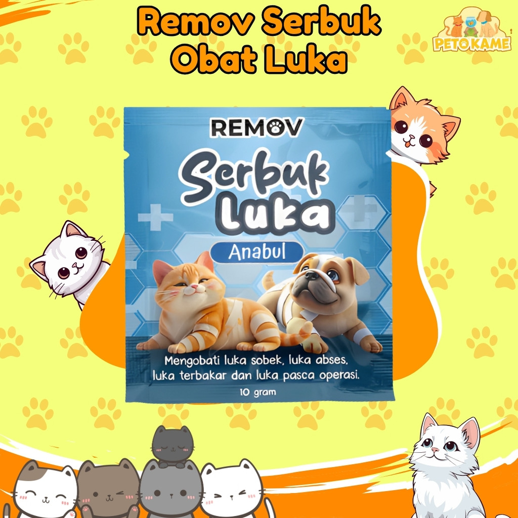 Remov Serbuk Obat Luka Luar Cakar Bernanah Pasca Operasi Antiseptik Antibiotik Kucing Anjing 10gr