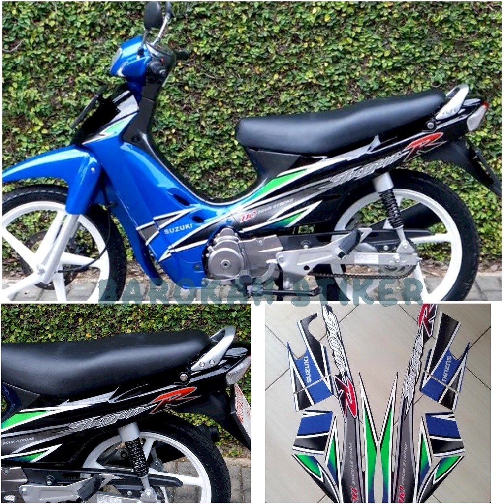 STRIPING STICKER LIST MOTOR SUZUKI SHOGUN 110 R 2002 2003 HITAM BIRU FULL BODY