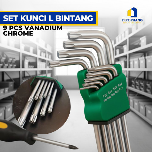 Kunci L Set Lengkap 9 PCS Bahan Vanadium Chrome Kunci L Bintang Kunci L Bintang Set Lengkap Kunci Bi
