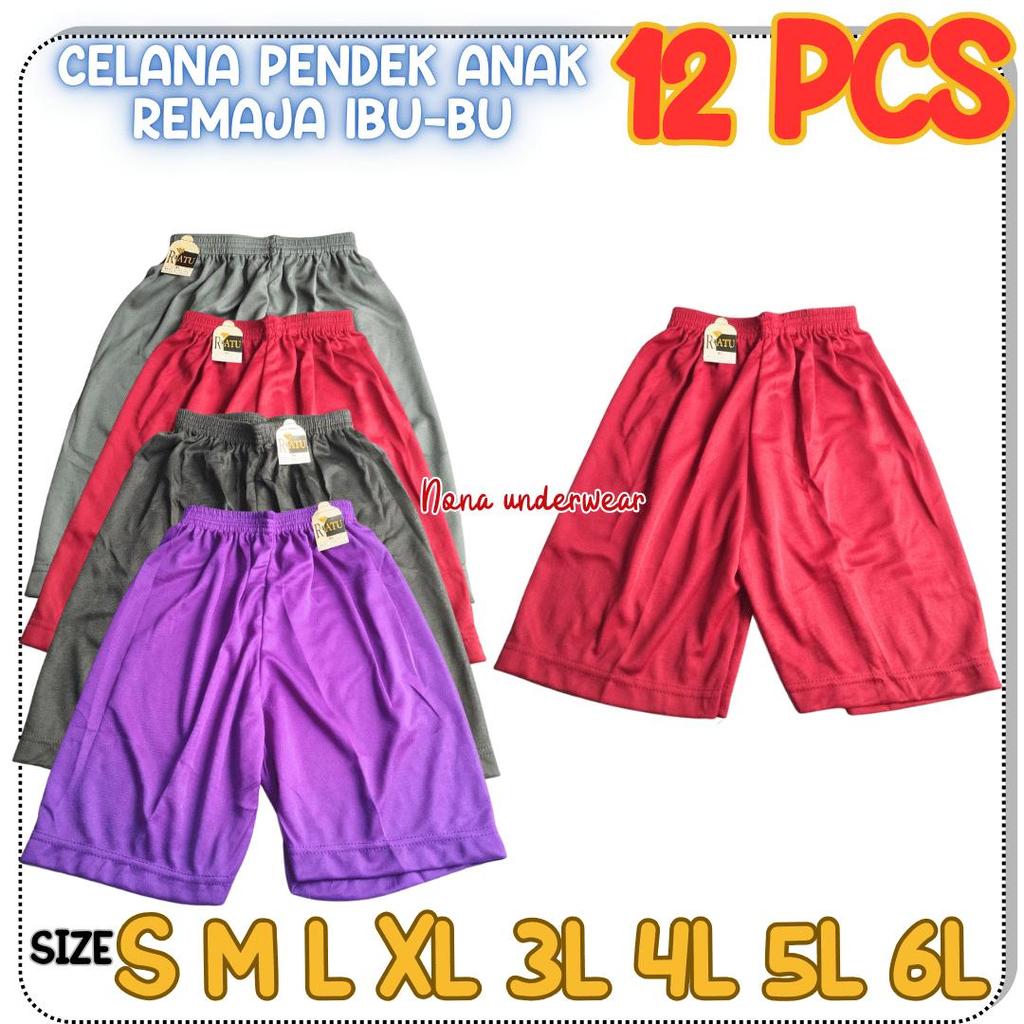 6 PCS dan 12 PCS Celana Pendek Anak Remaja Wanita Bahan Strit TK SD SMP SMA Ibu Ibu Harga MURAH MERI