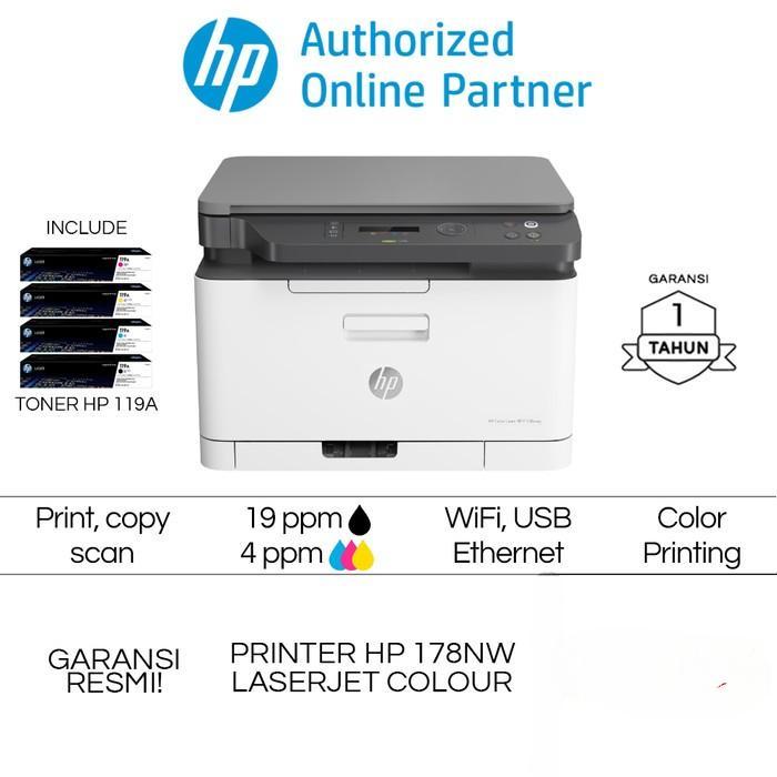 Printer Laserjet Color HP MFP 178NW / HP MFP 178 NW / HP M178NW Print Scan Copy Wifi Toner HP 119A G