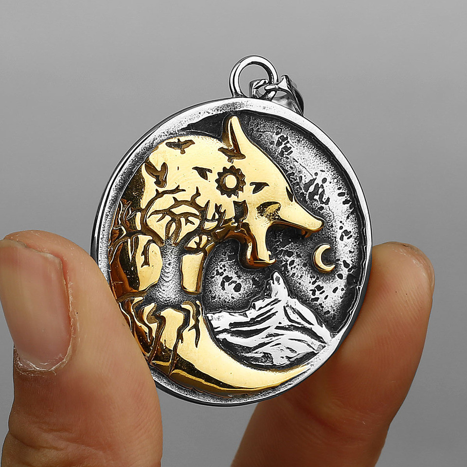 Newly Arrived Jewelry Adorned with Gold Color Wolf Head Stainless Steel Necklace Men Viking Party Ne