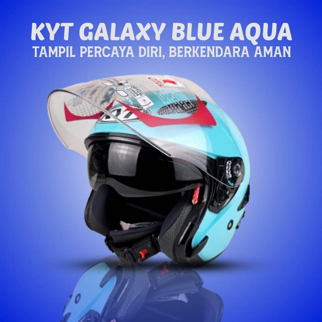 PAKET GANTENG KYT GALAXY BLUE AQUA | HELM KYT GALAXY VISOR FLAT | NEW