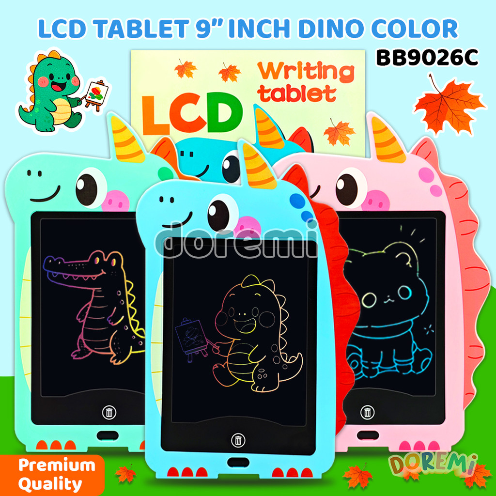 DOREMI LCD Writing Tablet 9 Inch Color Dino Premium Quality Dinosaurus Papan Tulis Drawing Board