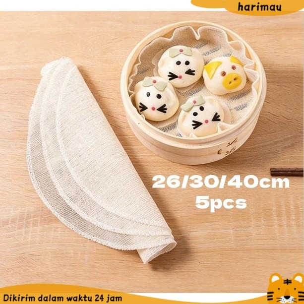 Kain alas kukus 5pcs Kain Kukusan Anti Lengket Kain Dimsum Kukus 26/30/40cm Kain Kukusan Dimsum