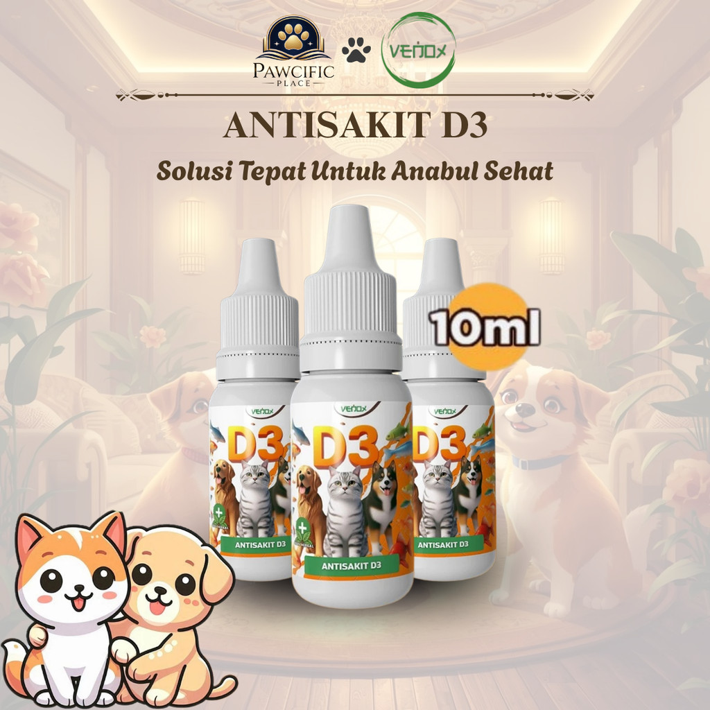 PP Venox ANTISAKIT D3 10ML Obat Kucing Sakit Demam Virus Bakteri D2 Vitamin Lemas Muntah Radang Flu