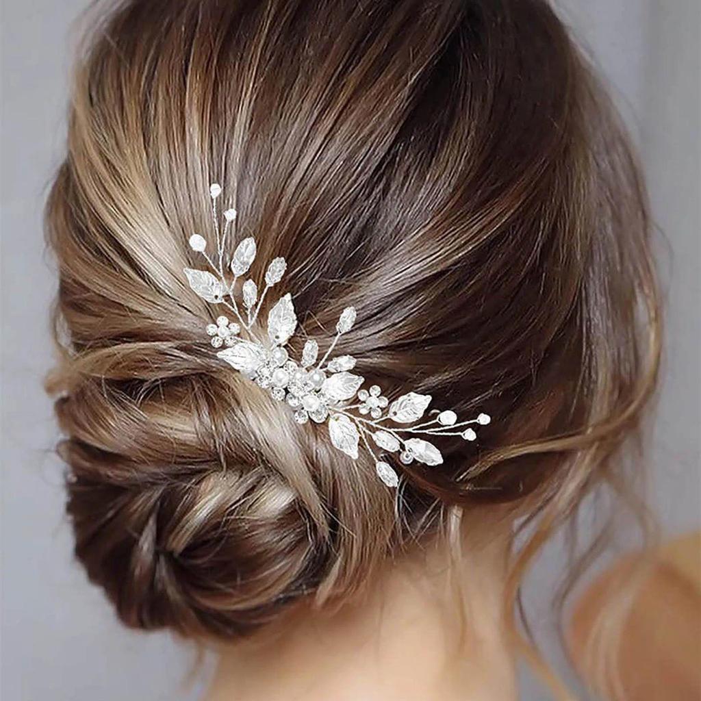 Crystal Pearl Hair Comb Clip Pin Alloy Leaf Hair Comb Handmade Headband Tiara For Women Bride Wedng 