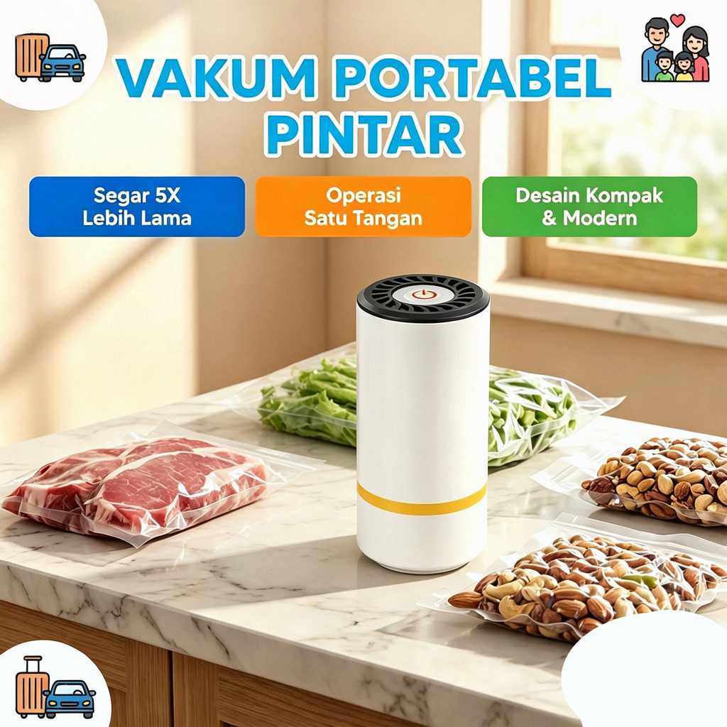 Pompa Vakum Elektrik Portabel Mini 2in1 Multifungsi Daya Hisap Kuat Anti Bising Serbaguna Makanan Pa