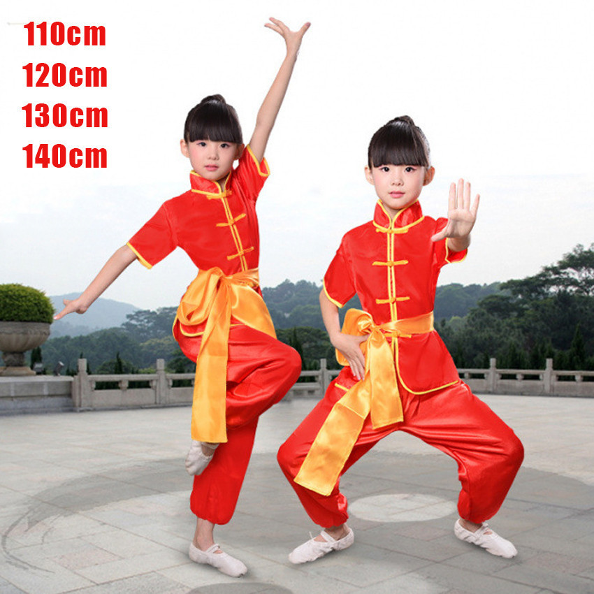 Seragam Wushu Anak Kostum Kungfu China / Setelan Tai Chi Wing Chun Lengan Pendek / Baju Bela Diri Tr